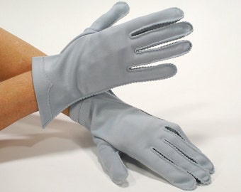 Vintage Ladies Blue Gloves / Short Dress Gloves Steel Blue with Wrist Accent - Size Small - Mid Century - 1950's Gloves