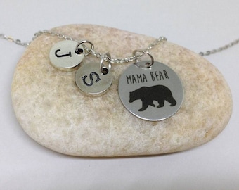 Mother's Day Gift, Mama Bear Necklace, Mama Bear initial Necklace, Personalized Mama Bear Jewelry, Gift for Mom