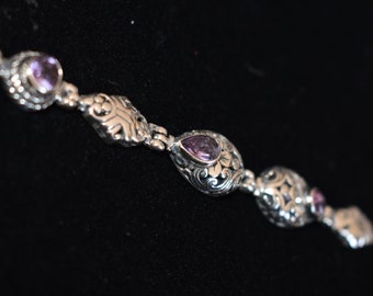 Amethyst and Sterling Silver Bali Bracelet