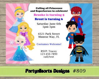 princess and superhero party invites