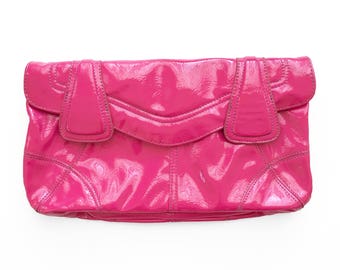 Pink Clutch Bag, Patent Pink Purse, Hot Pink Vintage Clutch Bag, Hot Pink Vintage Purse, Patent Pink Bag, Patent Pink Clutch Bag