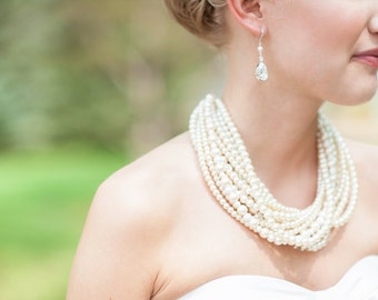 Bridal Necklace Bridal Jewelry Crystal Bridal Necklace Bridal Statement Necklace Statement Wedding Necklace Pearl Necklace Chunky Pearl