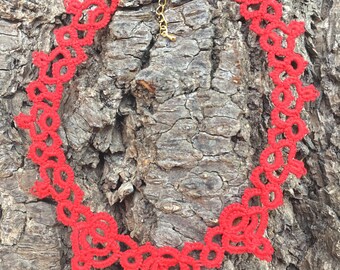 Neck lace tatting cotton red tatted lace red