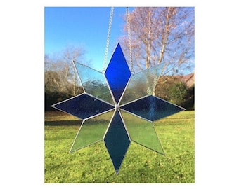 Stained glass blue star suncatcher decoration