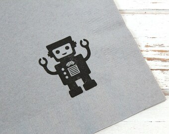 Robot Party Napkins - Set of 25 (5 different images) - 3 ply, 1/4 fold Luncheon napkins