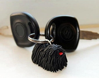 Black puli keychain, puli dog key ring