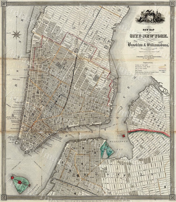 new york map 1840 old map of new york city vintage manhattan