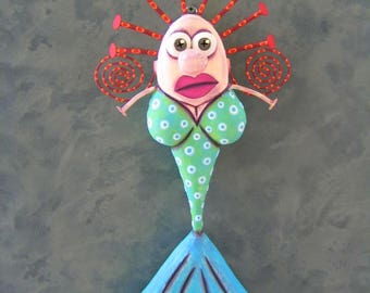 Mermaid Wall Art, Margaret, Original Found Object Wall Sculpture, Wood Carving, Wall Decor, by Fig Jam Studio