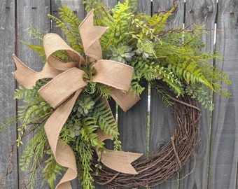 Succulent Wreath - Wreath Great for All Year Round - Everyday Burlap Wreath, Door Wreath, Front Door Wreath