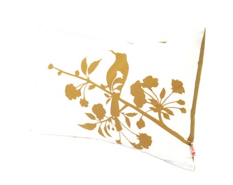 Sale Golden Brown Print on White Blooming Blossom Rectangle Pillow