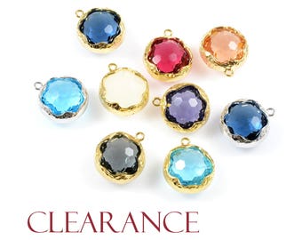 SALE! Round Glass Pendant, Honeycomb Faceted Glass Charm with Hammered Frame, Tarnish Resist Plated Frame, 2 PCS/ order