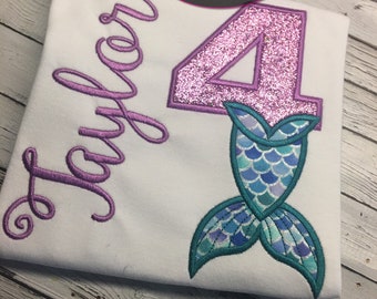 Mermaid birthday applique shirt! FREE PERSONALIZATION! Customize the colors for your mermaid!
