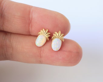 Gold Pineapple with Opal Stone Earrings,Dainty Earrings, Pineapple Earrings, Gold Pineapple Earrings