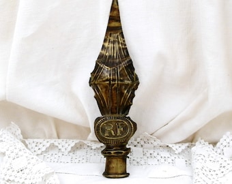 Antique French Brass Reposse Flagpole Finial, Top, Cap, Republique Francaise, Metal, Banner, Country Decor, Tricolor, France, Flag, Pole
