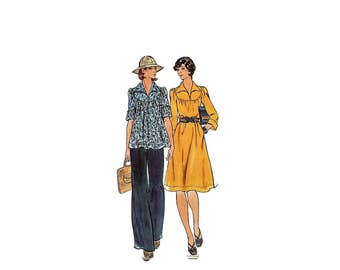 1970s Vintage Sewing Pattern - Butterick 4126 - Babydoll Blouse Dress
