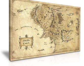 hobbit lord of the rings middle earth map movie stretched canvas wall art picture print 76x50cm
