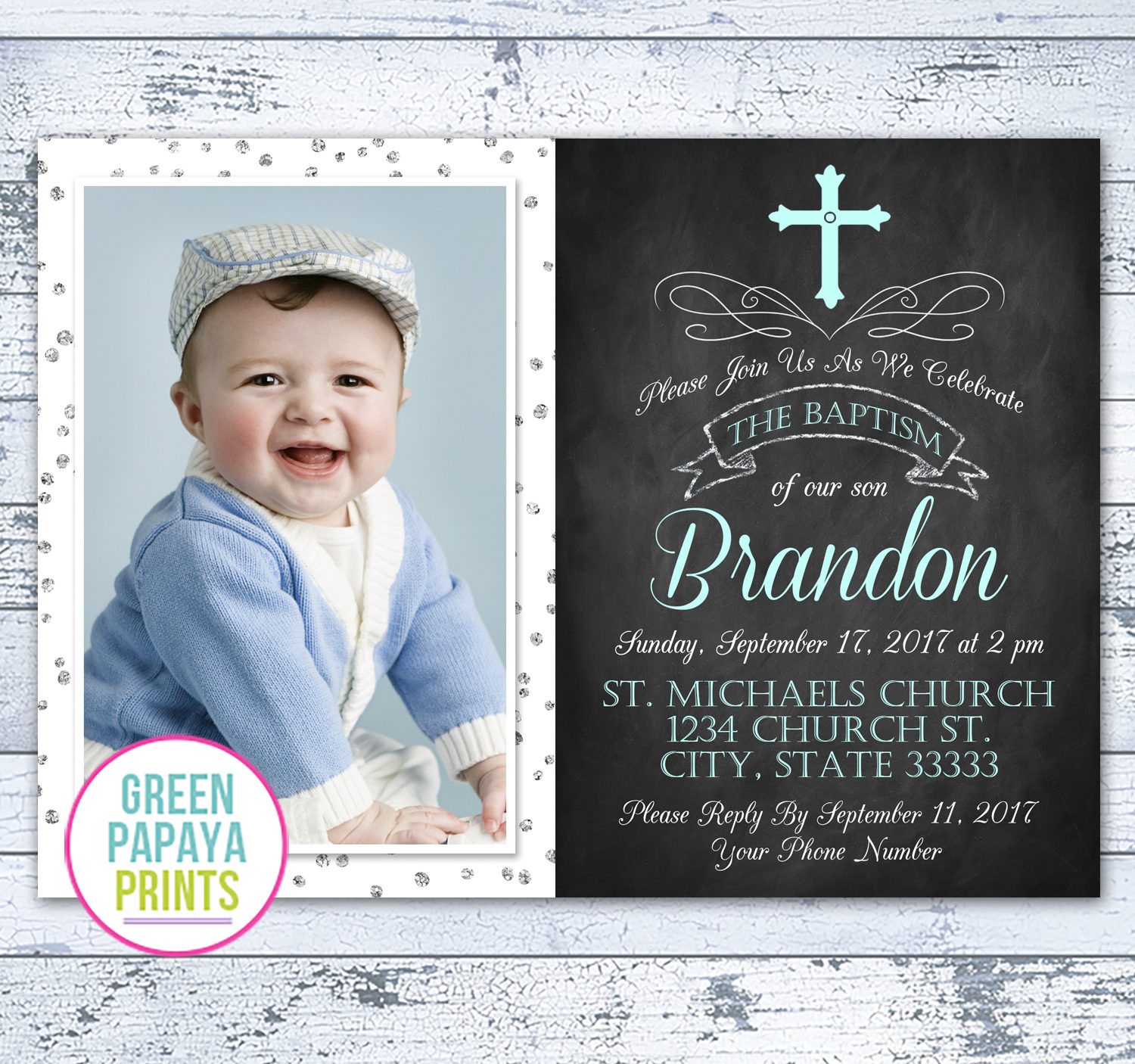 Boy's Baptism Invitation Christening Invite Dedication