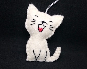 Happy Cat ornament - handmande felt home decoration for kids room Baby shower nursery decor Christmas ornament for cat lover gift idea