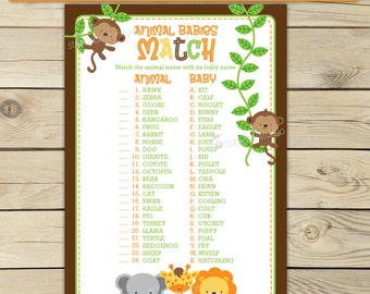 Safari Baby Shower Animal Match Game Printable - Instant Download - Neutral Baby Shower Games Printable - Jungle Baby Shower Activities