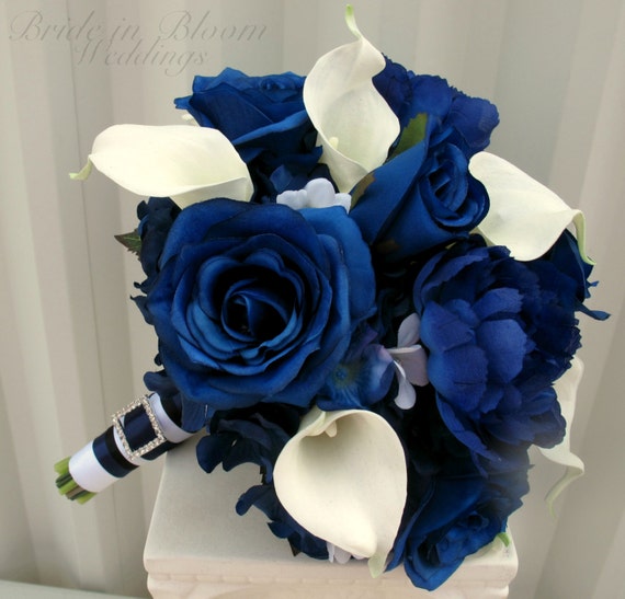 Blue rose Wedding Bouquet Brides bouquet Real touch calla