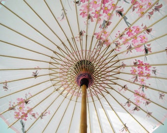 Vintage Asian parasol/ fabric boho umbrella accent/Chinoiserie