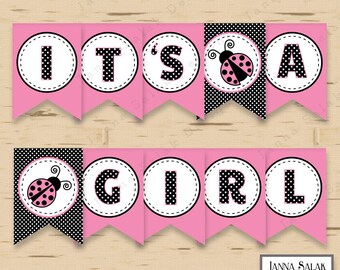 Pink Ladybug Baby Shower Banner It's a Girl Party DIY Printable INSTANT DOWNLOAD Pdf LB02