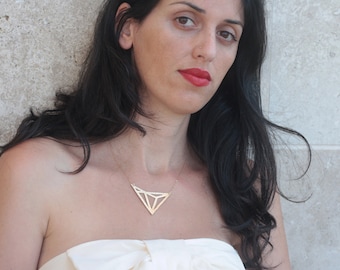 Triangles Necklace, Gold Geometric Necklace, Geometric Pendant, Gold Triangles Charm, Art Deco Necklace, Dominant Geometric Jewelry