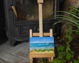 Cornwall Inspired Seascape Acrylic Painting with Found Seaglass in a Small Glass Clip Frame