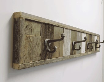 37.5" Rustic Barnwood Panel Towel Hook Rack. 4 hook Wall Mounted towel holder...Reclaimed Wood