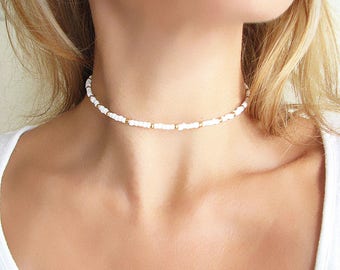 White Beaded Choker White Choker Gold Choker Necklace