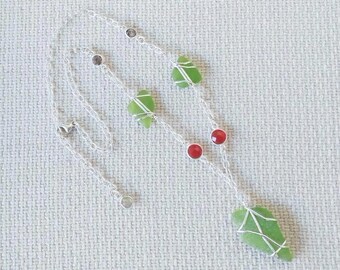 Sea Glass, Carnelian, Smokey Quartz And Sterling Silver Necklace
