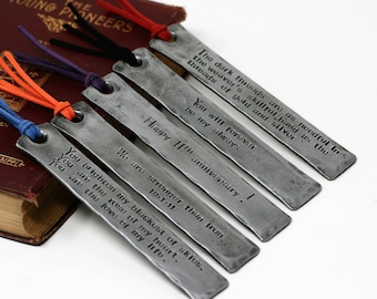 6th WEDDING ANNIVERSARY BOOKMARK/Hand Stamped/personalised iron gift/hand forged personalised gift/faux leather/Engraved Metal Bookmark Gift