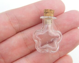 2 Mini glass flower bottles with corks GB9