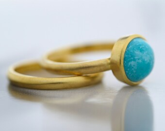 9ct Yellow Gold Turquoise Engagement Ring - Turquoise Ring-Stackable Ring-Birthstone Ring-Engagement and Wedding Rings Set-Made to Order