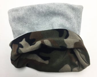 Fleece Camo/Gray Reversible Snuggle Sack for Hedgehogs, Ferrets, Rabbits, Guinea pigs, Hamster and Small Reptiles