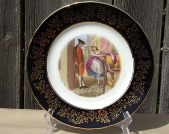 Antique Aynsley Porcelain Cabinet Plate Black & Gold Hand painted Collectibles