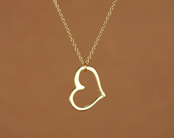 Heart necklace - love necklace - heart outline - gold heart necklace - a 22k gold vermeil heart outline hanging from 14k gold vermeil chain