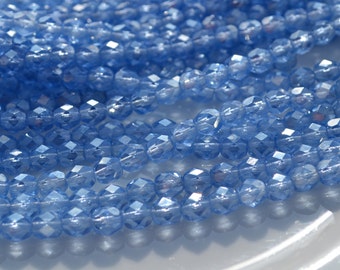 Light Sapphire Blue Luster 6mm FIre Polish Round Beads 25