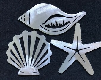 Brushed Aluminium shell and starfish set of 3