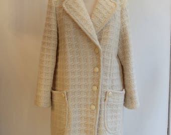 Long Vintage 1960 Wool cream-colored coat