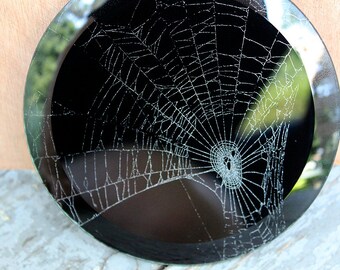 JOVIAN Spider web decoration - real spider web under round glass paperweight