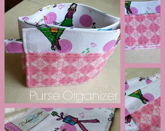 20 inch / 6 pockets Purse / Bag Organizer Insert - (small) Fashion print and pink damask print cotton fabric