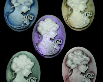 Cameos 29x39mm Shimmery Antique Victorian Lady Portrait - 4pcs