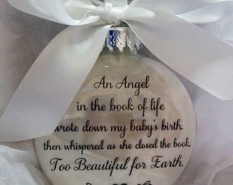Baby Memorial Christmas Ornament - Too Beautiful for Earth - Sympathy In Memory Infant Gift Bereavement Keepsake Bauble - Book of Life Angel