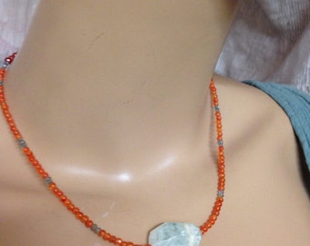 Aquamarine carnelian and labradorite necklace