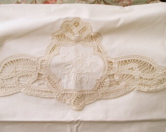 Shabby Chic Cream Cotton PILLOW SHAM - large, battenburg lace