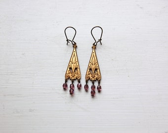 Iulia - A Pair of Brass and Czech Glass Earrings