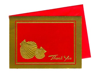 Vintage Red and Gold Seashell Thank You Cards - Set of 10