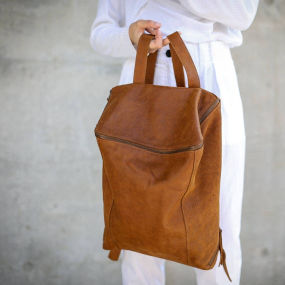 Brown Leather Backpack Laptop Bag Travel Bag School Bag