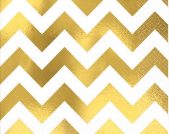 Gold Chevron Foil Napkins/ Gold Chevron Party Napkins/ Gold Party Napkins/ Chevron Party Napkins/ Gold Party